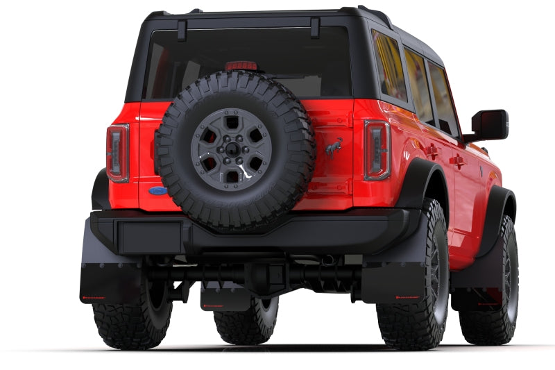 Rally Armor 21-25 Ford Bronco (Plstc Bmpr + RB - NO Rptr/Sprt) Blk Mud Flap w/Met. Blk Logo